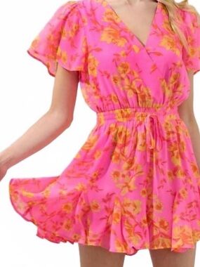 Sugarlips Hot Pink Romper with Orange Floral Print